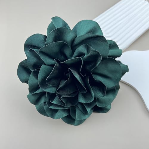 Dainty Satin Fabric Rose Flower Brooches 7.5in Extra Large Big Camellia Flower Brooches Lapel Pins for Women Wedding Party Dance Dress Clothes Accessories - color: Green