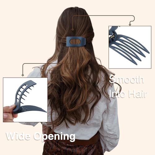8 Pack Dark Neutral Flat Hair Clips for Women – Large Matte No-Slip Rectangle Claw Clips Thick & Thin Hair in Deep Brown, Navy, and Grey, Strong Hold Square Hair Accessories - color: Dark Neutral