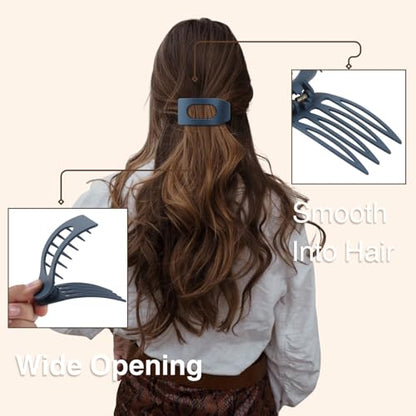 8 Pack Dark Neutral Flat Hair Clips for Women – Large Matte No-Slip Rectangle Claw Clips Thick & Thin Hair in Deep Brown, Navy, and Grey, Strong Hold Square Hair Accessories - color: Dark Neutral