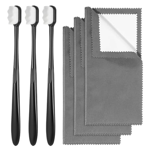3 Pcs Jewelry Cleaning Brush with 3 Pcs Silver Polishing Cloth Jewelry Cleaning Cloth Coin Cleanings Cloths Jewelrys Cleaner for Diamonds Gold Coins Platinum Gemstones