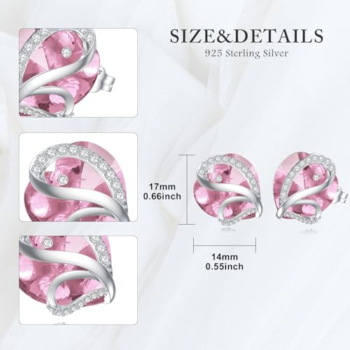 Butterfly Heart Birthstone Crystal Stud Earrings for Women S925 Sterling Silver Heart Birthstone Studs Birthday Gifts for Wife Mother Daughter Girlfriend Mom - color: 10-October