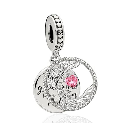 Tree of Life Dangle Charm Mother's Love Pendant Bead Compatible with Pandora Bracelets & Necklaces Women - color: Pink