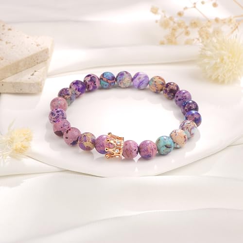 JoycuFF Woman Birthday Gifts Idea Friendship Gifts For Women Best Friends Besties Aunt Female Mom Daughter Granddaughter Gf Anniversary Christmas Graduation Healing Stone Crown Gifts For Her - style: 1.Sister Gift-Colorful Imperial Jasper