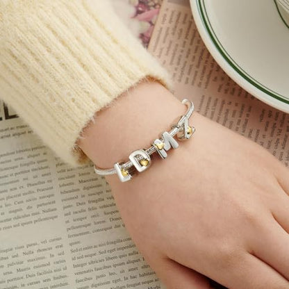 Two-Tone Gold Heart S925 Silver Letter Charm Fits Pandora Bracelet Necklace | Initial Bead Two-Tone Gold Heart, DIY European Bracelet Accessory, Gift for Ladies Birthday Anniversary Valentine - style: Z
