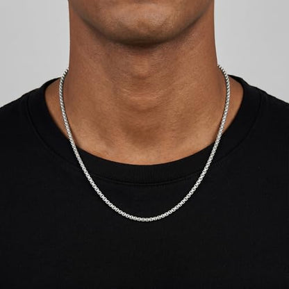 Sterling Silver Chain for Men, 4mm S925 Sterling Silver Over Round Box Chain Necklace for Men Diamond Cut Chains Gifts for Husband Mens Father 18/20/22/24/26 inches