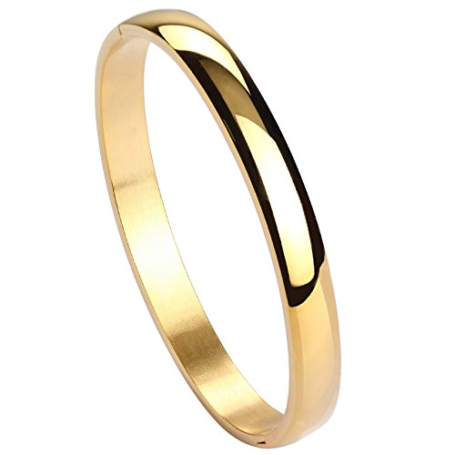 Stainless Steel Bracelet for Women Girls High Polished Bracelet Grooved Cuff Bangle 7" - style: 8mm Wide