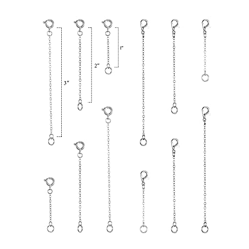 Softones 12-18Pcs Ankle Bracelets Extenders-Extension for Womens Jewelry(1 2 3 Inch),with Lobster Clasp and O-Clasp from Gold Silver Rose Gold - color: C:Silver 6-Lobster clasp 6-O-clasp