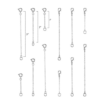 Softones 12-18Pcs Ankle Bracelets Extenders-Extension for Womens Jewelry(1 2 3 Inch),with Lobster Clasp and O-Clasp from Gold Silver Rose Gold - color: C:Silver 6-Lobster clasp 6-O-clasp