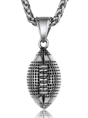 GOLDCHIC JEWELRY Sport Necklaces for Men Teen, Football Baseball Soccer Basketball Softball Necklaces with Stainless Steel Chain Athlete Jewelry Sports Fan Gift - color: American Football Pendant-Steel, style: NO Engraving