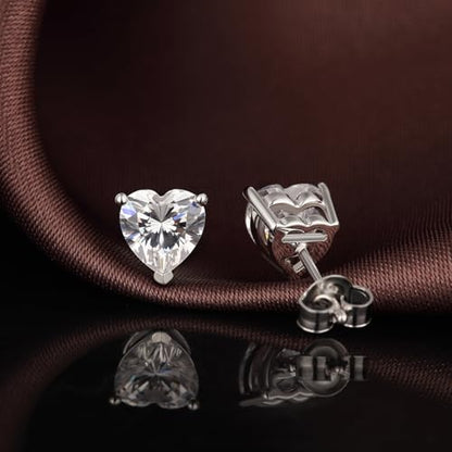 Brilliant Heart-cut/Oval-cut/Trillion-cut/Cushion-cut/Emerald-cut/Marquise-cut Stud, 925 Sterling Silver Cubic Zirconia Stud Earrings for Women Men - style: A-Heart-cut