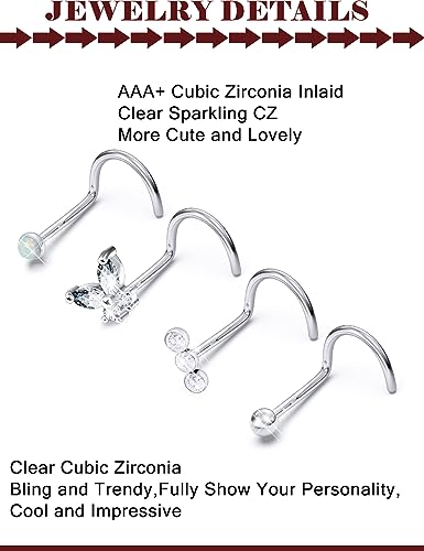 Prjndjw 20G 18G Nose Rings Studs Surgical Steel Nose Stud Glow Dark Heart Opal CZ Flower Nose Piercing Jewelry Nose Rings for Women Straight Screw L Shaped Nose Rings Hypoallergenic Nose Piercing Kit - color: 18G-Twisted nose rings