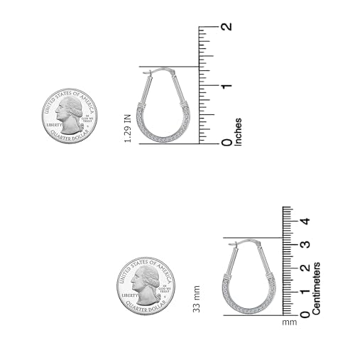 LeCalla 925 Sterling Silver Hoop Earrings for Women | Italian Design Classic Diamond-Cut Textured Hoops Earring | Women's Oval Drop Shape Silver Earring Jewelry - color: Large Zirconia