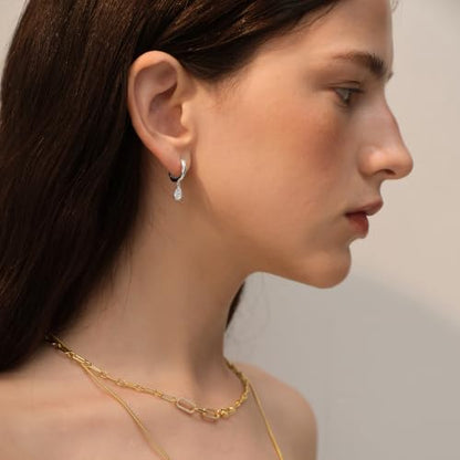 ARSIS Heart Charm Huggie Hoop Earrings for Women, Dainty 18K Gold Plated Heart Drop Hoops with CZ, Hypoallergenic, 925 Sterling Silver Posts, Tarnish-Free, Lightweight Jewelry Gift for Her - color: Teardrop Drop Earrings Silver