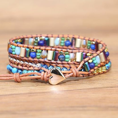 Women Wrap Bracelets Boho Natural Stone Jasper Turquoises Strand Bracelet Jewelry Collection - color: Navy