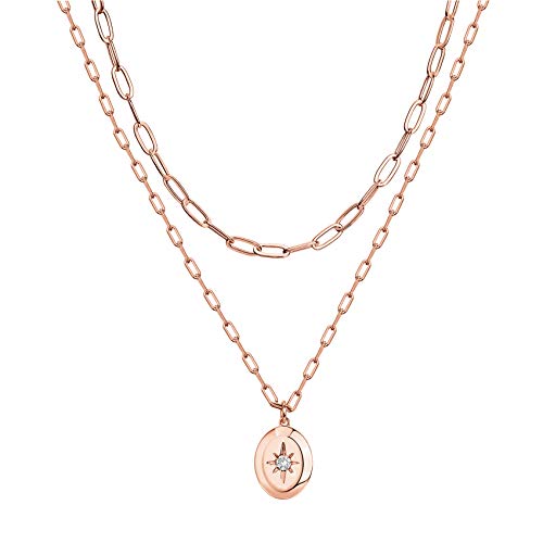 PAVOI 14K Gold Plated Layering Necklaces | Stylish Minimalist Design Pendant Necklaces | Bar, Circle, Lotus, Disc, Dog Tag, Horizontal Bar Pendants for Women - style: Double Star