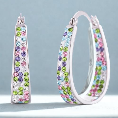 Devin Rose Oval Inside Outside Hoop Earrings for Women Faceted Sparkle Crystals - color: Multi