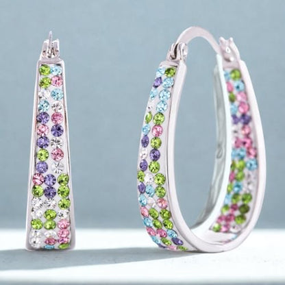 Devin Rose Oval Inside Outside Hoop Earrings for Women Faceted Sparkle Crystals - color: Multi