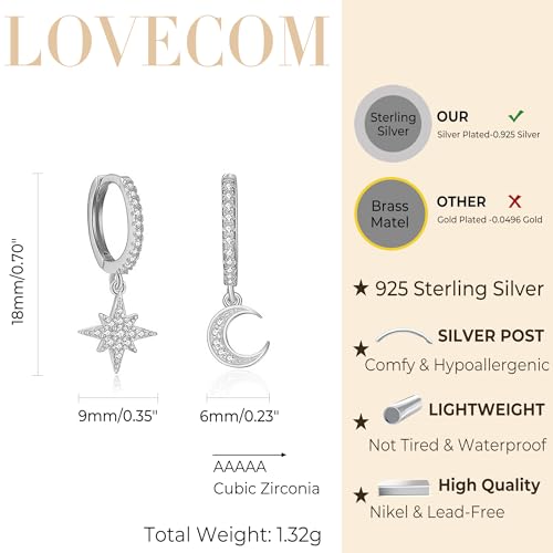 LOVECOM 925 Sterling Silver Heart Dangle Earrings for Women 14K Gold Plated Dainty CZ Love Hearts Charm Huggie Hoop Earrings to Daughter Birthday Wedding Graduation Gifts Jewelry Gifts - color: Style 4-Gold