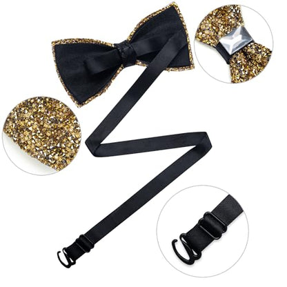 DiBanGu Mens Rhinestone Bow Tie with Ring and Lapel Pin Set | Adjustable Strap,Pre-tied Style,3PCS,Sequin Diamond Bowties，Solid/Mix Color,Shiny Accessory,for Party Prom Banquet Wedding - color: Yellow
