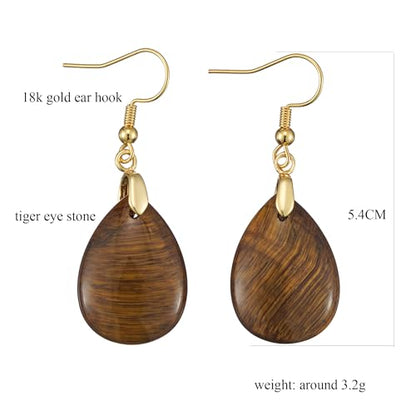 Boho Multiple Style Natural Stone Earrings for Women Unique Healing Gemstone Energy Hypoallergenic Lightweight Dangle Drop Earrings Multiple Styles Earrings Jewelry for Birthday Party Gift - style: Tiger Eyes
