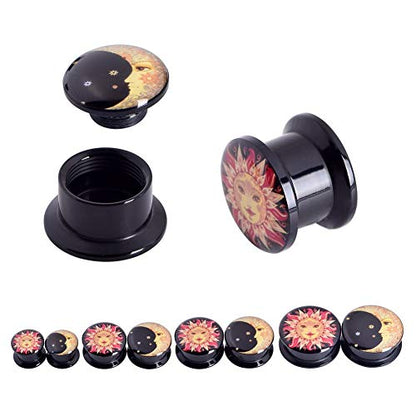 Qmcandy 2g-13/16 inch Sun Moon Natural Wood Wooden Acrylic Ear Tunnels Plugs Piercing Gauge Expander Set - color: 11/16"(18mm)
