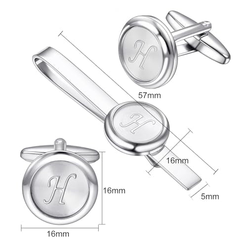 Monogram Cufflinks For Men Silver Tie Clip And Cufflink Set Suit Accessories Men - style: Monogram Cufflinks H