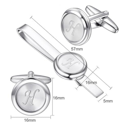 Monogram Cufflinks For Men Silver Tie Clip And Cufflink Set Suit Accessories Men - style: Monogram Cufflinks H