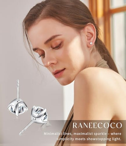 "STUNNING FLAME" Solid 14K Gold Post & Sterling Silver Round Cut Cubic-Zirconia Stud CZ Earrings | Hypoallergenic Jewelry - color: Gold Plated Sterling Silver - White, size: 4.0 Carat-(2.0ct*2)-8mm