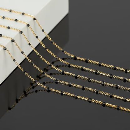 KYUNHOO 16.4 Feet Gold Plated Chain for Jewelry Making with Jewelry Clasps | Solid Stainless Steel Cable Chains for Crafts Black Enemal Beaded Jewelry Chain Roll with Lobster Clasps Jump Rings - color: Gold-Black-2mm