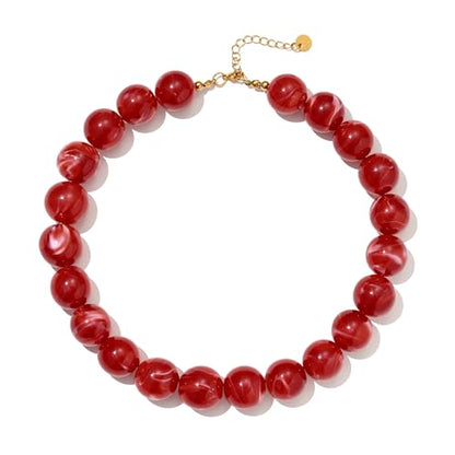 Colorful Chunky Beaded Necklaces for Women Trendy Large Bead Statement Necklace Boho Resin Bead Choker Summer Beach Jewelry Gifts Accessories - color: Red