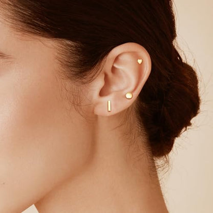 JIAYIQI Minimalist 925 Sterling Silver Stud Earrings Set, 14K Gold Plated Hypoallergenic Tiny Bar Dot Heart Star Studs for Women & Men - style: Gold-Heart-1 Pair