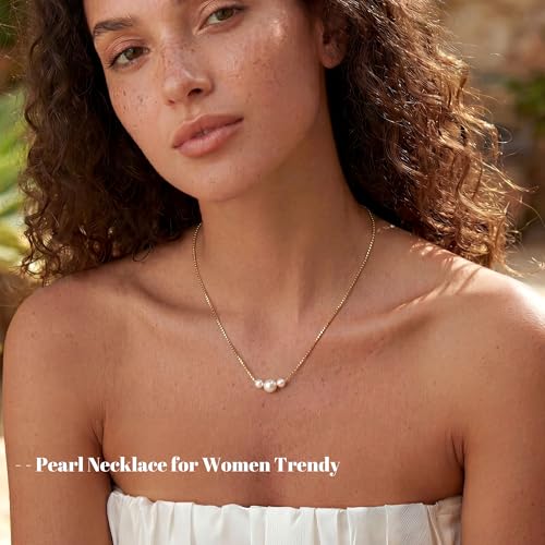 Gold Pearl Necklaces for Women Trendy, 14K Gold Plated Dainty Necklace Simple Single Double Layered Pearl Pendant Necklaces for Women Wedding Birthday Jewelry Gifts - color: 2-Three-Pearl-Gold