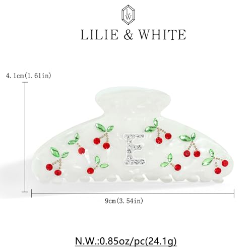 LILIE&WHITE Christmas Gift Acrylic Cherry Letter Hair Clips For Women | RhinestonesInitial Hair Claws For Thick Hairs Trendy Monogram Large Clips Fashion Big Claw Clip Jewelry Gift Alphabet E - color: HC22959E