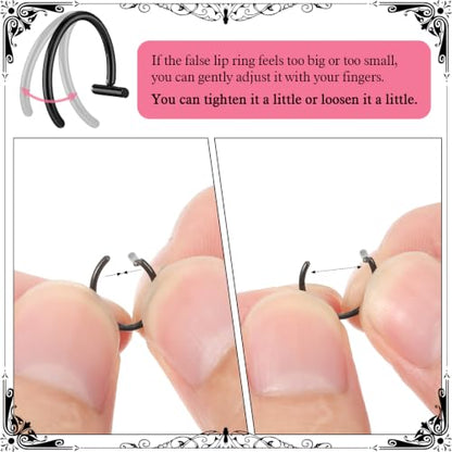 6Pcs Fake Lip Piercing Fake Lip Ring Cuff Stainless Steel Fake Snake Bites Clip on Ear Cuff Cartilage Earring Non Piercing Body Jewelry for Women Men - color: Black