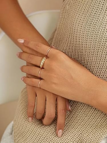 FOCALOOK 28 PCS Knuckle Ring Set 1MM Stainless Steel Women's Thin Plain Band Stacking Midi Finger Rings Set Comfort Fit Silver/Black/Gold/Rose Tone Size 4-10 - color: 03.Rose Gold Plated,7pcs