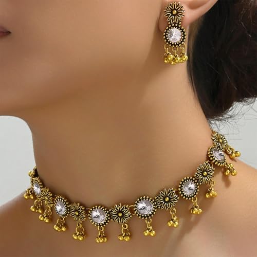 Frodete Indian Jewelry Sets for Women Traditional Bohemian Wedding Jewelry Set Indian Dresses for Women Oxidized Ethnic Party Prom Wear - color: A4:silver indian necklace earring sets