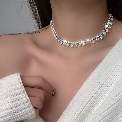 JEAIRTS Rhinestone Choker Necklace Silver Diamond Chain Jewerly for Women | Sparkly Multi-row Crystal Chokers Women's Wedding Prom Formal Jewelry Accessories - color: Style 3