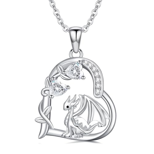 Heart Animal Necklace 925 Sterling Silver Cute Animal Pendant Jewelry Birthday Gifts for Women Girlfriend Mom Animal Lovers - style: Dragon