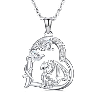 Heart Animal Necklace 925 Sterling Silver Cute Animal Pendant Jewelry Birthday Gifts for Women Girlfriend Mom Animal Lovers - style: Dragon