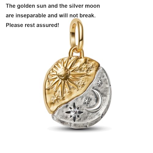 925 Sterling Silver Dangle Charm Fit Women Bracelet And Necklaces Jewelry | Medallion Pendants Beads Jewelry Charms for Women Fashion Gift Family Friends Mother's Day - color: Sun and Moon Medallion Charm M1785