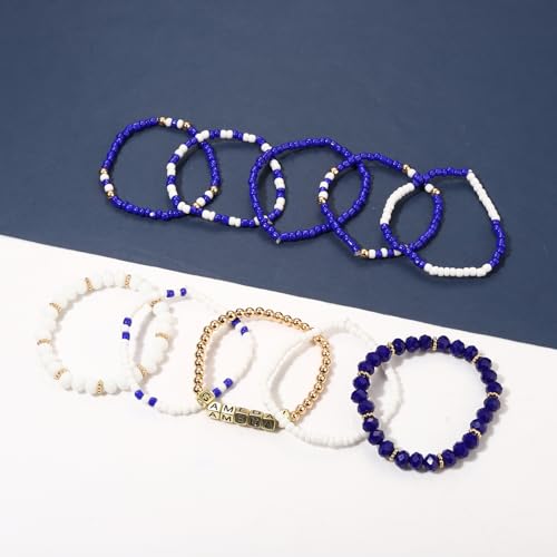 ZOLEAROPY Game Day Bracelets Stack Football Bracelets for Women Men Stackable Game day Bracelet Accessories Football Mom Outfit Jewelry Gifts - color: whit blue