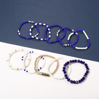 ZOLEAROPY Game Day Bracelets Stack Football Bracelets for Women Men Stackable Game day Bracelet Accessories Football Mom Outfit Jewelry Gifts - color: whit blue