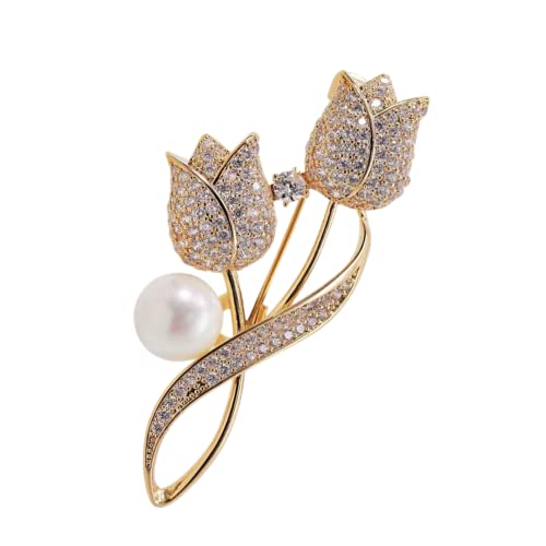 Lavender flower brooch crystal rhinestone tulip brooch elegant accessories jewelry women brooches and pins fashion jewelry wedding flowers lapel pin - color: Gold