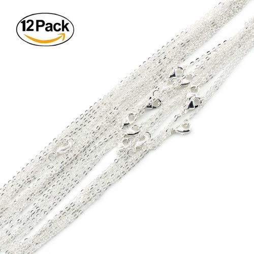 ALEXCRAFT Wholesale 12 PCS Silver Plated Solid Brass Flat Cable Chains | Bulk for Jewelry Making (18 Inch(1.5MM)) - color: Silver, size: 18 inch-0.059 inch