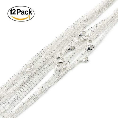 ALEXCRAFT Wholesale 12 PCS Silver Plated Solid Brass Flat Cable Chains | Bulk for Jewelry Making (18 Inch(1.5MM)) - color: Silver, size: 18 inch-0.059 inch