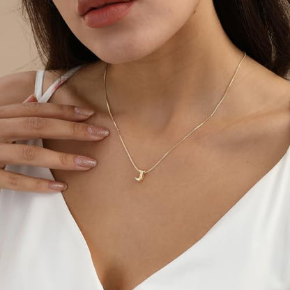 14K Gold Plated Bubble Letter Necklace, Tarnish Free and Waterproof Dainty Initial Necklace for Women, Trendy Personalized Gold Jewelry Gift for Her - color: Gold, style: J