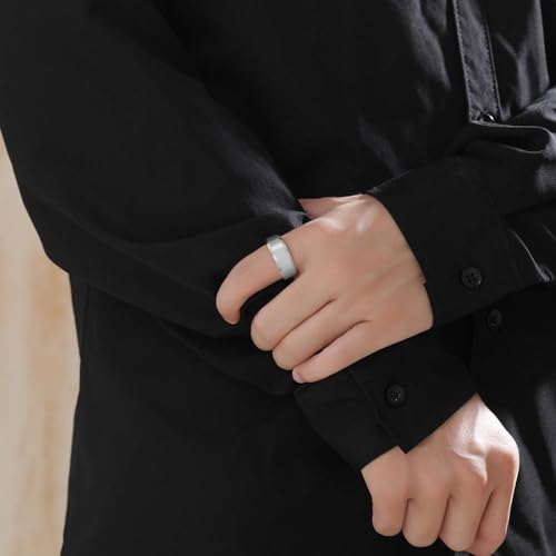 Stainless Steel Wedding Band Ring For Men Women | Sandblasted matte finish, 4mm/6mm/8mm widths, steel/black/gold-tone colors, everyday wear, wedding - color: Matte-8mm-Silver