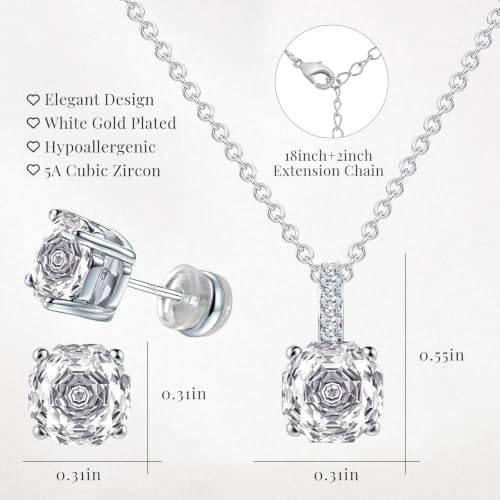 Rose Cut Silver Solitaire Necklace and Earring Set for Women, Jewelry Gift | Rose Cut, Cubic Zirconia, Necklace and Stud Earrings Set, Jewelry Set, Minimalist - color: Clear CZ Diamond