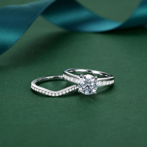 Moissanite Wedding Ring Set for Women D Color VVS1 Moissanite Engagement Rings 925 Sterling Silver Palladium and Rhodium Plated Promise Ring with Certificate - color: 2.56CTTW(2CT Center)