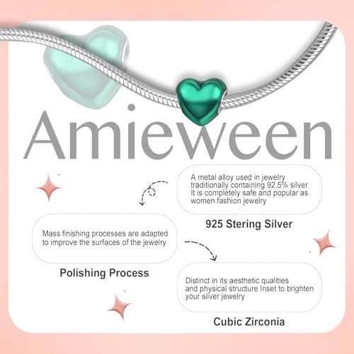 S925 Charms for Bracelets and Necklaces, Gifts for Mothers Nurses Day Graduation, for Girlfriend Family Friend, Bead Pendant, for Pandora, Silver 14K Gold Plated Enamel CZ, DIY Jewelry Making - style: Green Heart Charm